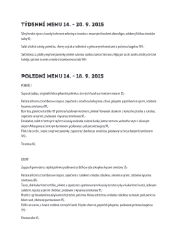 Týdenní menu 14. - 20. 9. 2015 Polední menu 14.