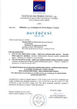 Osvědčení antibakteriální aktivity tkaniny PMI PDF 465 kB