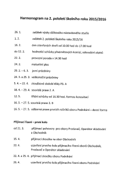 Harmonogram na 2. pololet&iacute; &scaron;koln&iacute;ho roku 2015/2016