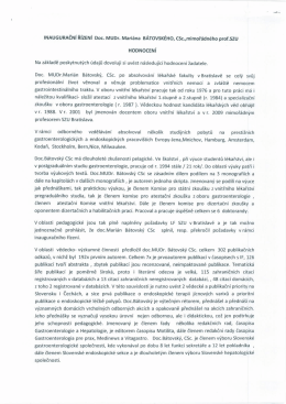 INAUGURAČNÍ ŘÍZENÍ Doc. MUDr. Mariána BÁTOVSKÉHO, CSc