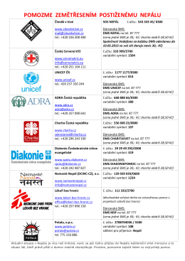 Úplný seznam organizací zajišťujících pomoc pro Nepál
