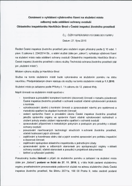 Oznámení o vyhlášení výběrového řízení na služební misto odborný