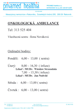 ONK-ordinační hodiny - Masarykova nemocnice v Rakovníku
