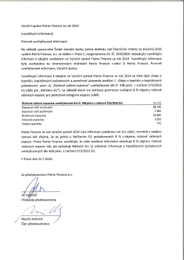 Výroční zpráva Patria Finance za rok 2014 (vysvětlující informace