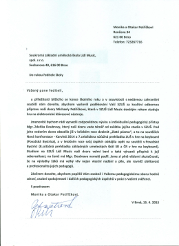 Děkovn&yacute; dopis od rodičů