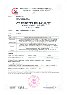 Certifikát okno THERMO PASSIVE GOLD 112 Uf
