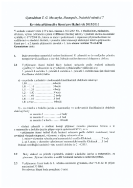 Gymnázium T. G. Masaryka, Hustopeče, Dukelské náměstí 7 Kritéria