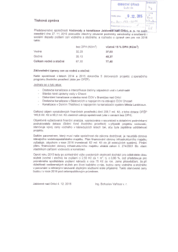 VaK a.s zvýšení cen vodného a stočného na rok 2016