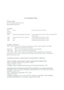 Curriculum Vitae Osobn&iacute; &uacute;daje - Fakulta mezin&aacute;rodn&iacute;ch vztahů
