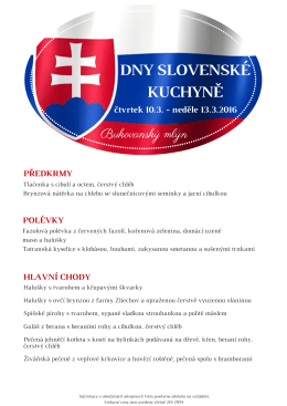Menu Dny slovenské kuchyně