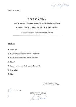 Vedení města - pozvánka na XVI. zasedání Zastupitelstva města