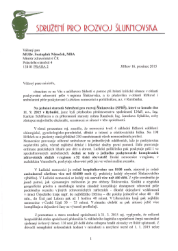 Dopis pro ministra zdravotnictv&iacute; ČR &ndash; Svatopluka Němečka (12/2015)