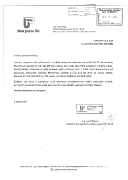 o změně adresy kontaktn&iacute;ho pracovi&scaron;tě