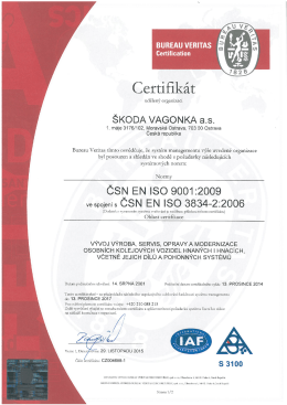 Certifikát ČSN EN ISO 3834-2