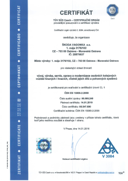 Certifikát ČSN EN 15085-2