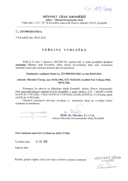 veřejná vyhláška, Miroslav Čureja, Pod Vrškem 5360, Zlín
