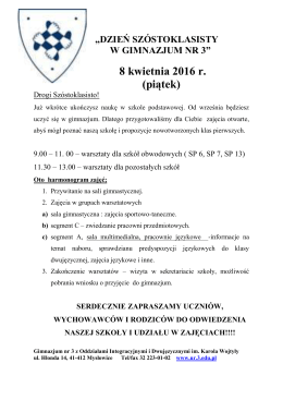 8 kwietnia 2016 r. (piątek) - Gimnazjum nr 3 w Mysłowicach