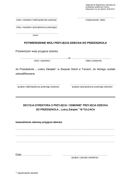 Page 1 Załącznik do Regulaminu rekrutacji do przedszkoli