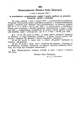 489. Rozporządzenie Ministra Kolei Żelaznych