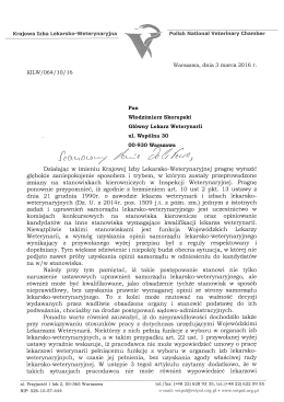 Pismo skierowane do Głównego Lekarza Weterynarii Pana