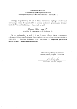 Zarządzenie nr 1/2016 Przewodniczącego Kolegium Elektorów