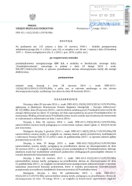 Informacja o zmianie okresu obowiązywania taryfy z dnia 29