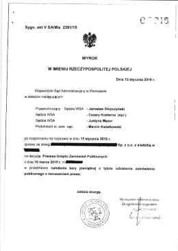 Wyrok Wojewódzkiego Sądu Administracyjnego w Warszawie z dnia
