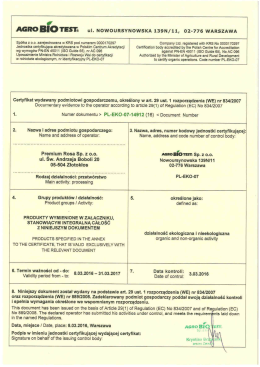 Certyfikat BIO - Sklep Premium Rosa