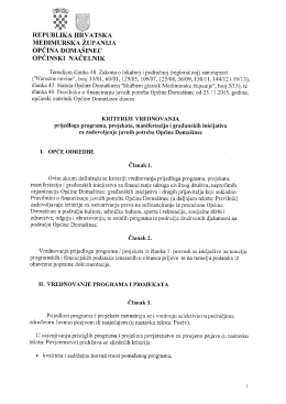 II. Kriteriji vrednovanja prijedloga programa, projekta, manifestacija i