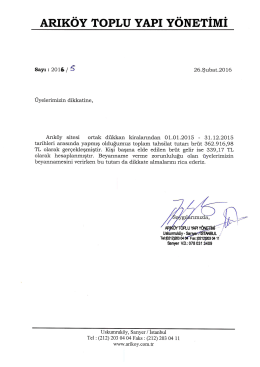 2015 Yili Dukkan Kira Gelirleri