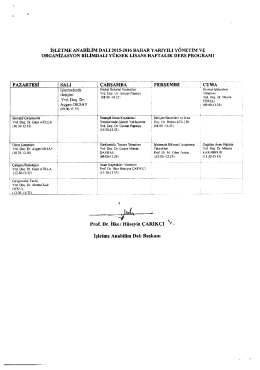 2015-2016 Bahar Yarıyılı İşletme Anabilim Dalı Y&ouml;netim ve